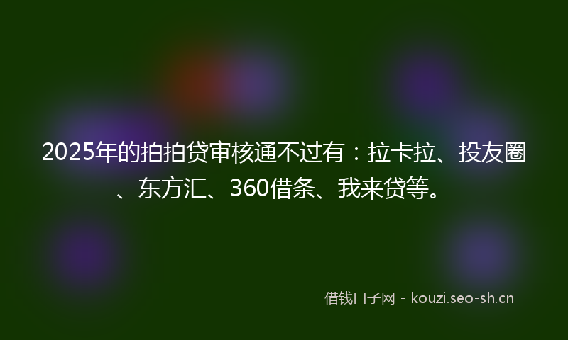 2025年的拍拍贷审核通不过有：拉卡拉、投友圈、东方汇、360借条、我来贷等。