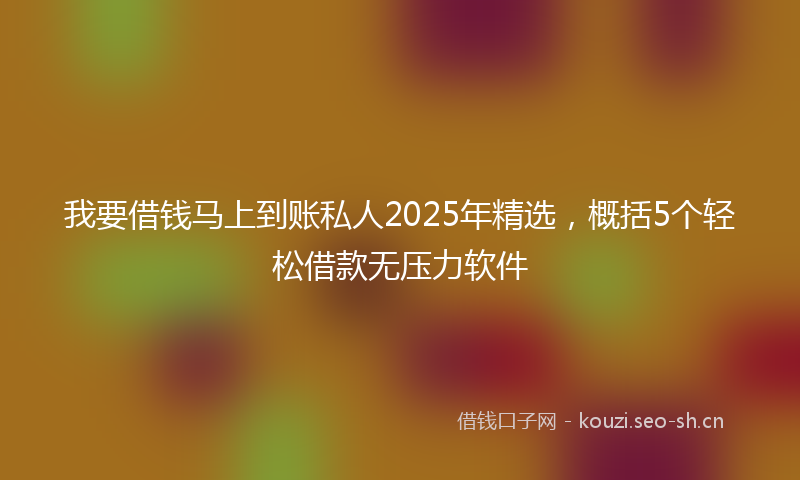 我要借钱马上到账私人2025年精选，概括5个轻松借款无压力软件