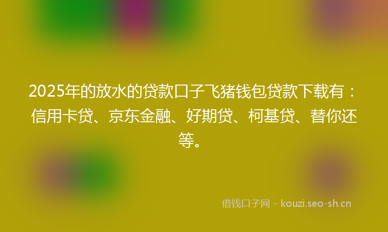 2025年的放水的贷款口子飞猪钱包贷款下载有：信用卡贷、京东金融、好期贷、柯基贷、替你还等。