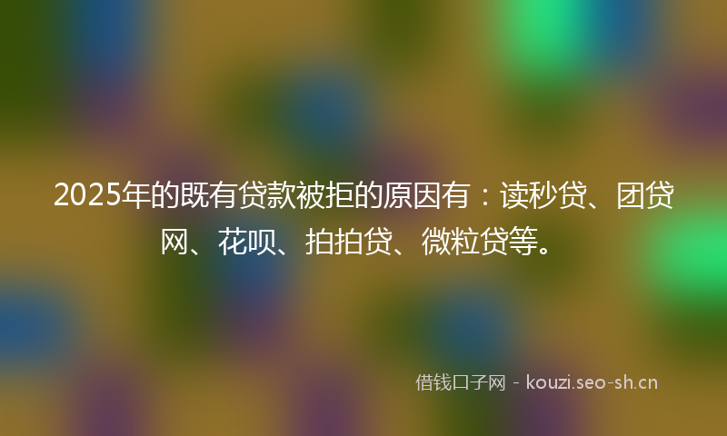 2025年的既有贷款被拒的原因有：读秒贷、团贷网、花呗、拍拍贷、微粒贷等。