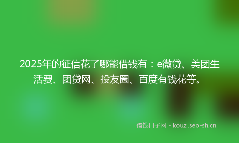 2025年的征信花了哪能借钱有：e微贷、美团生活费、团贷网、投友圈、百度有钱花等。