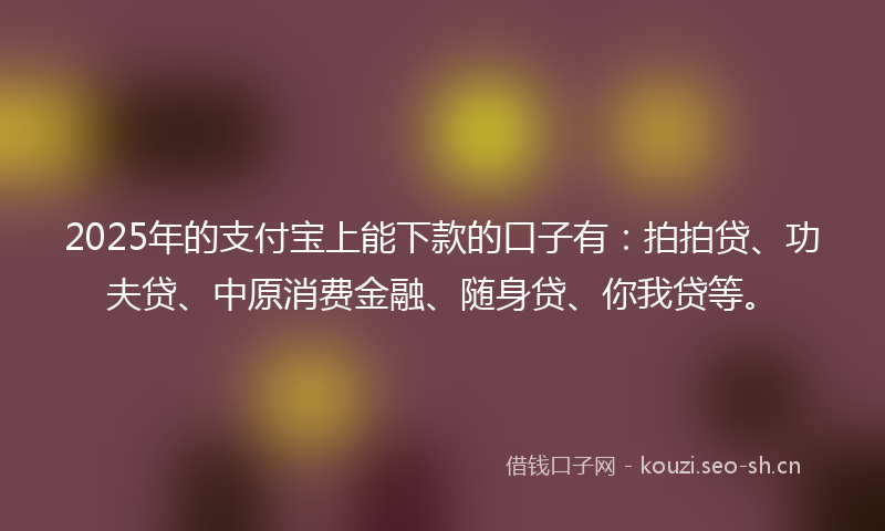 2025年的支付宝上能下款的口子有：拍拍贷、功夫贷、中原消费金融、随身贷、你我贷等。