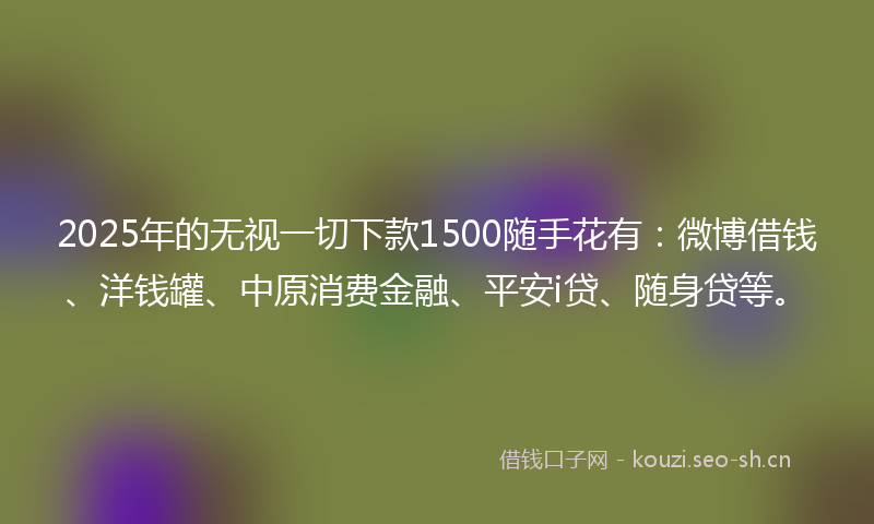 2025年的无视一切下款1500随手花有：微博借钱、洋钱罐、中原消费金融、平安i贷、随身贷等。