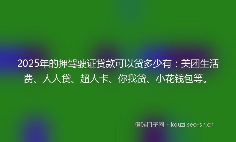 2025年的押驾驶证贷款可以贷多少有:美团生活费、人人贷、超人卡、你我贷、小花钱包等。