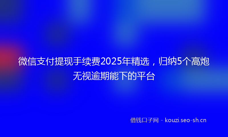 微信支付提现手续费2025年精选,归纳5个高炮无视逾期能下的平台