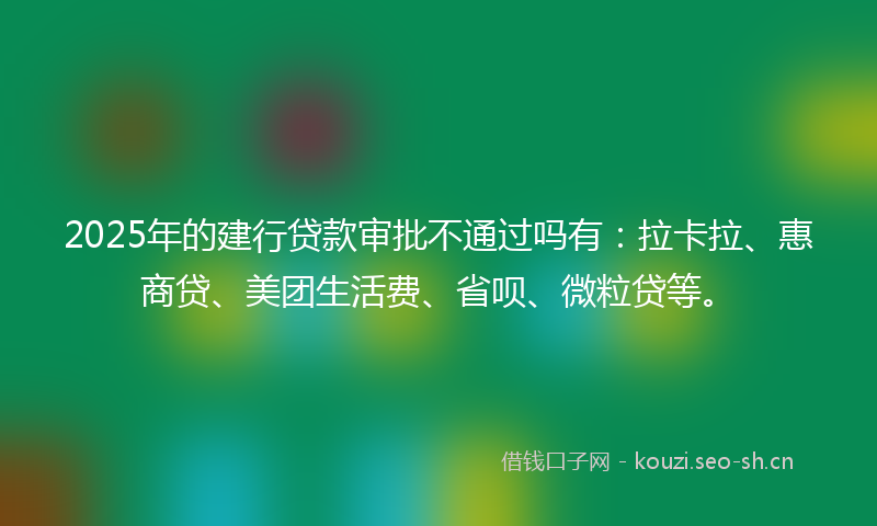 2025年的建行贷款审批不通过吗有：拉卡拉、惠商贷、美团生活费、省呗、微粒贷等。
