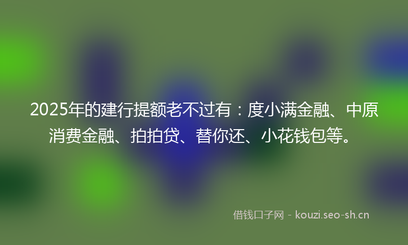 2025年的建行提额老不过有：度小满金融、中原消费金融、拍拍贷、替你还、小花钱包等。