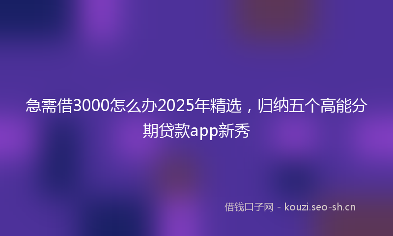 急需借3000怎么办2025年精选，归纳五个高能分期贷款app新秀