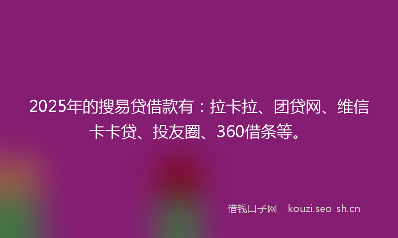2025年的搜易贷借款有：拉卡拉、团贷网、维信卡卡贷、投友圈、360借条等。