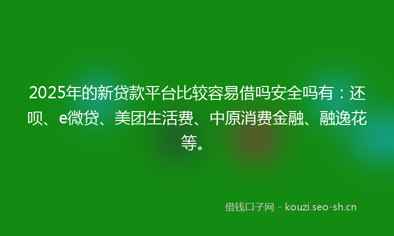 2025年的新贷款平台比较容易借吗安全吗有：还呗、e微贷、美团生活费、中原消费金融、融逸花等。