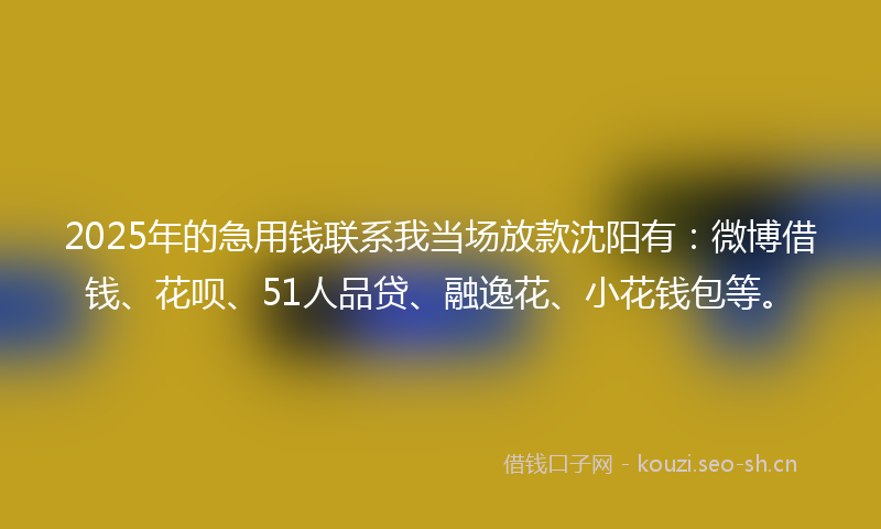 2025年的急用钱联系我当场放款沈阳有：微博借钱、花呗、51人品贷、融逸花、小花钱包等。