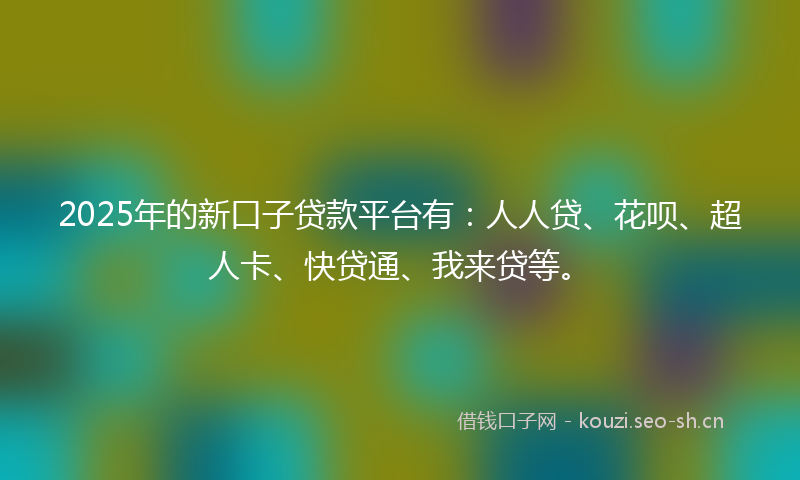 2025年的新口子贷款平台有：人人贷、花呗、超人卡、快贷通、我来贷等。