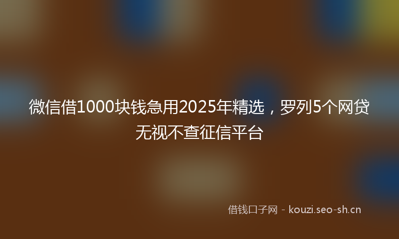 微信借1000块钱急用2025年精选，罗列5个网贷无视不查征信平台