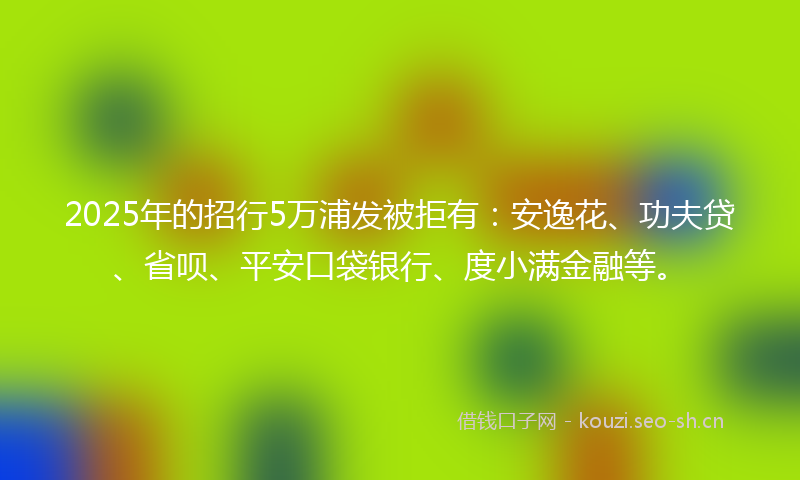 2025年的招行5万浦发被拒有:安逸花、功夫贷、省呗、平安口袋银行、度小满金融等。