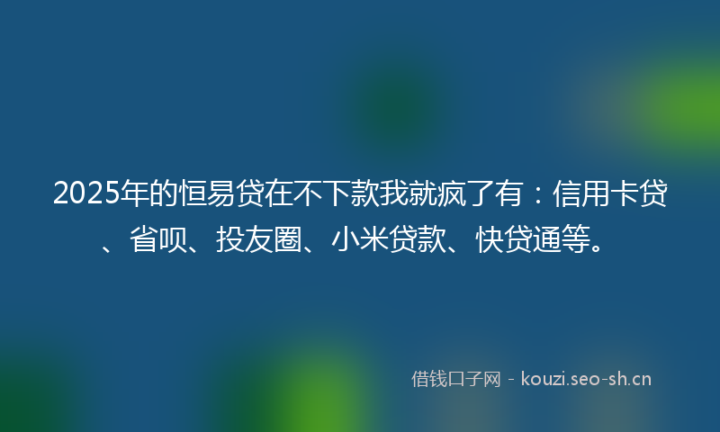 2025年的恒易贷在不下款我就疯了有：信用卡贷、省呗、投友圈、小米贷款、快贷通等。