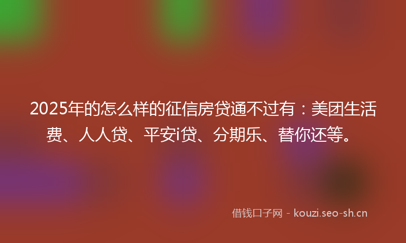 2025年的怎么样的征信房贷通不过有：美团生活费、人人贷、平安i贷、分期乐、替你还等。