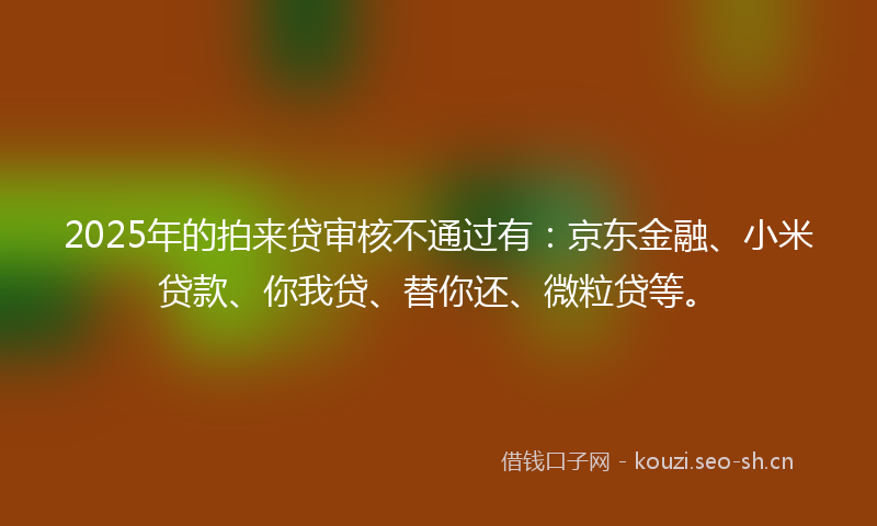 2025年的拍来贷审核不通过有：京东金融、小米贷款、你我贷、替你还、微粒贷等。