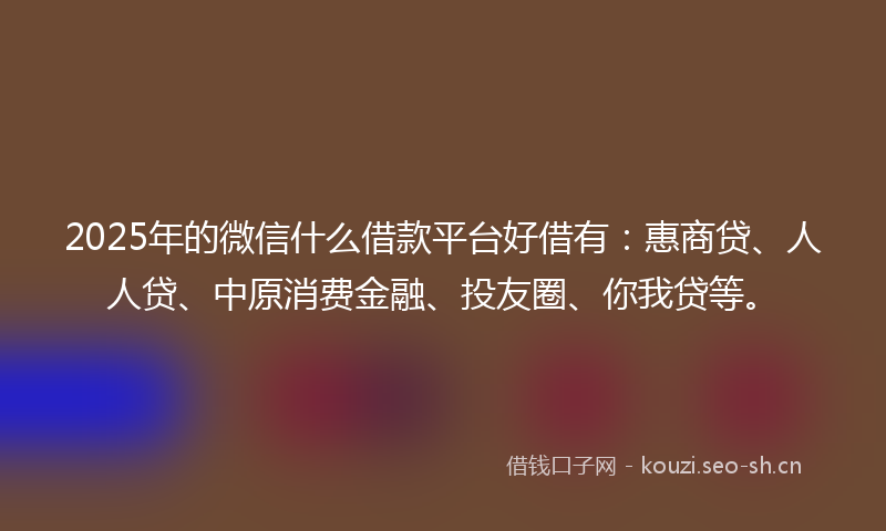 2025年的微信什么借款平台好借有：惠商贷、人人贷、中原消费金融、投友圈、你我贷等。