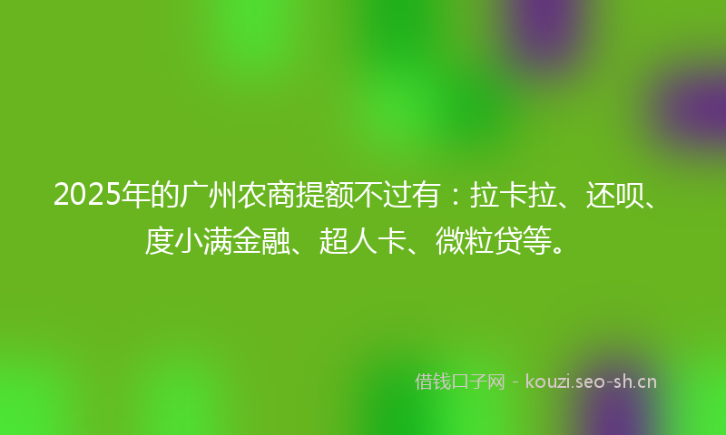 2025年的广州农商提额不过有：拉卡拉、还呗、度小满金融、超人卡、微粒贷等。