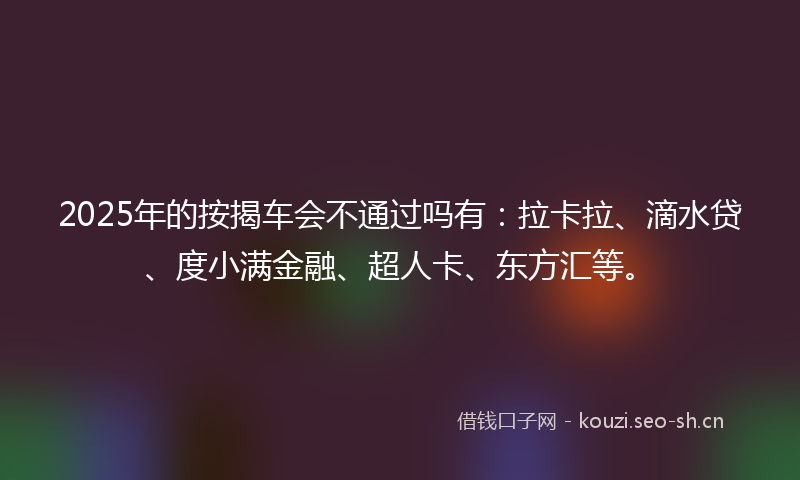 2025年的按揭车会不通过吗有：拉卡拉、滴水贷、度小满金融、超人卡、东方汇等。
