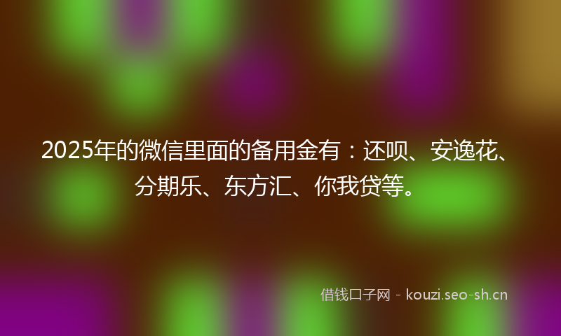 2025年的微信里面的备用金有：还呗、安逸花、分期乐、东方汇、你我贷等。