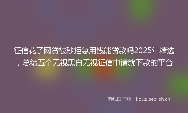 征信花了网贷被秒拒急用钱能贷款吗2025年精选，总结五个无视黑白无视征信申请就下款的平台