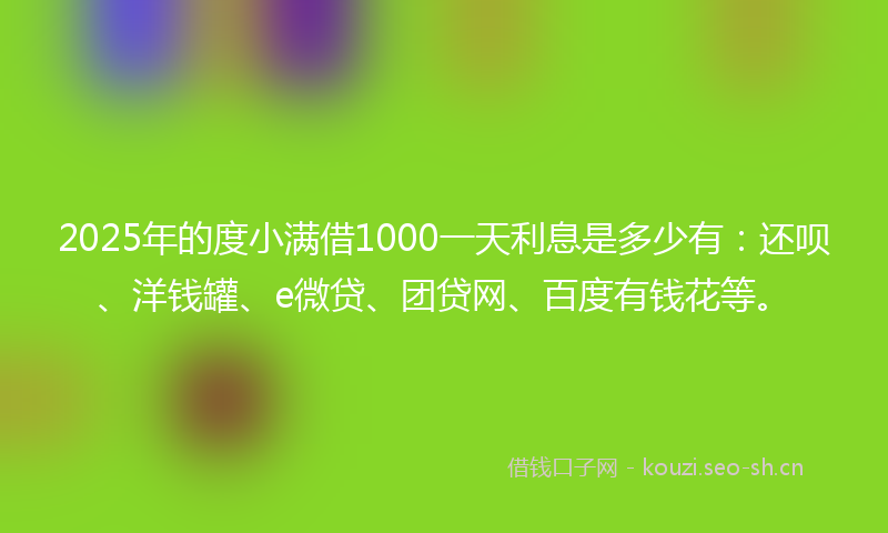 2025年的度小满借1000一天利息是多少有：还呗、洋钱罐、e微贷、团贷网、百度有钱花等。