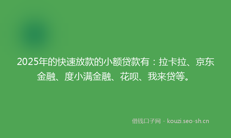 2025年的快速放款的小额贷款有：拉卡拉、京东金融、度小满金融、花呗、我来贷等。