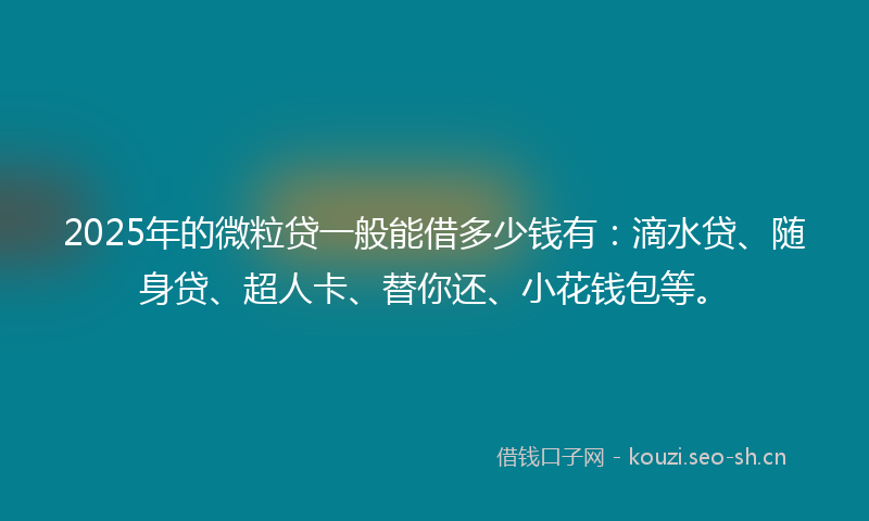 2025年的微粒贷一般能借多少钱有：滴水贷、随身贷、超人卡、替你还、小花钱包等。