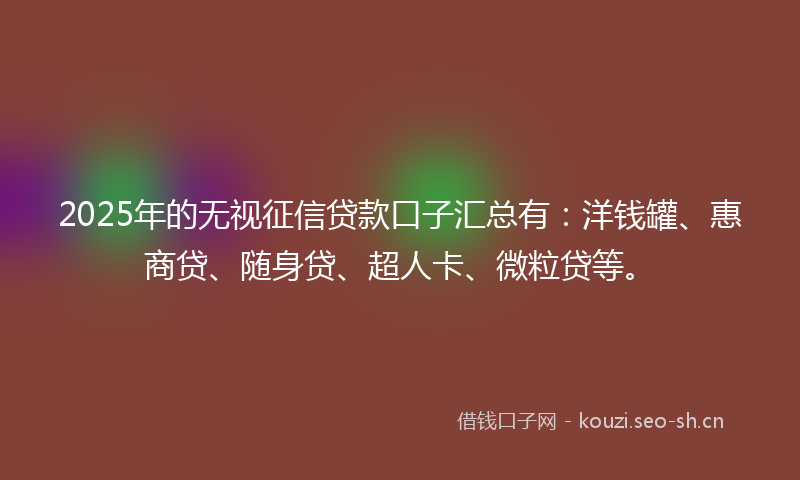 2025年的无视征信贷款口子汇总有：洋钱罐、惠商贷、随身贷、超人卡、微粒贷等。