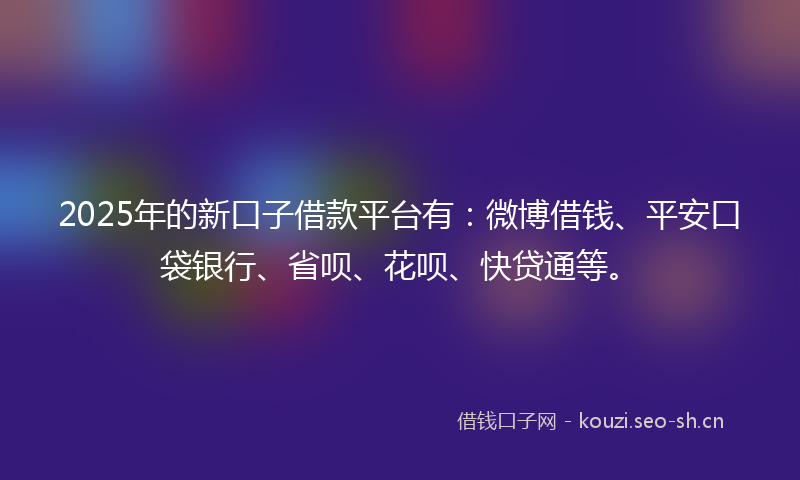 2025年的新口子借款平台有：微博借钱、平安口袋银行、省呗、花呗、快贷通等。