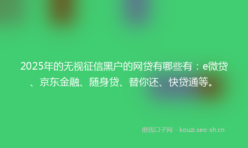 2025年的无视征信黑户的网贷有哪些有：e微贷、京东金融、随身贷、替你还、快贷通等。