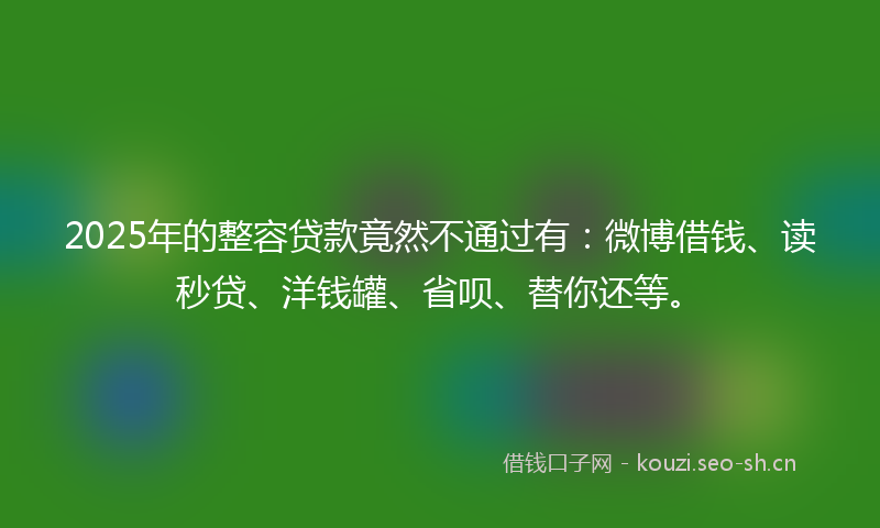 2025年的整容贷款竟然不通过有:微博借钱、读秒贷、洋钱罐、省呗、替你还等。