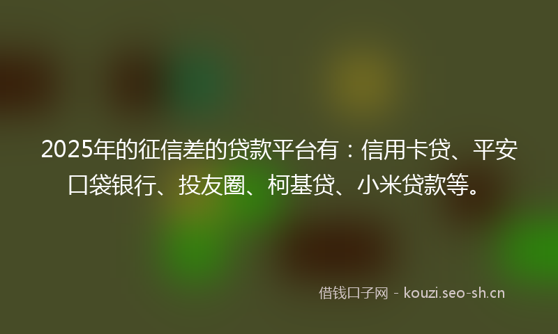 2025年的征信差的贷款平台有：信用卡贷、平安口袋银行、投友圈、柯基贷、小米贷款等。