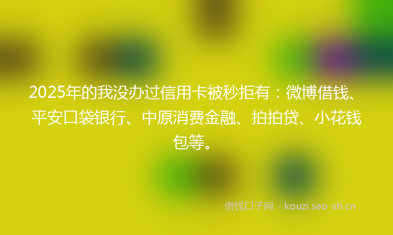 2025年的我没办过信用卡被秒拒有：微博借钱、平安口袋银行、中原消费金融、拍拍贷、小花钱包等。