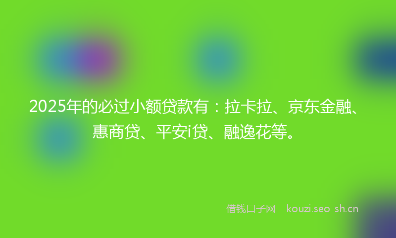 2025年的必过小额贷款有：拉卡拉、京东金融、惠商贷、平安i贷、融逸花等。