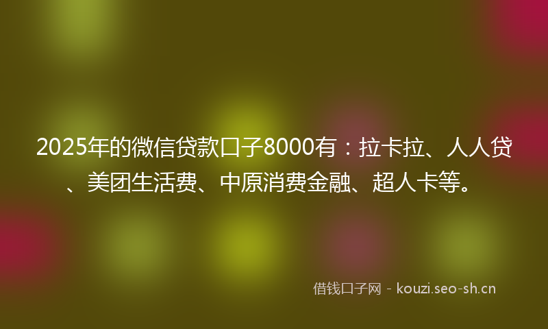 2025年的微信贷款口子8000有：拉卡拉、人人贷、美团生活费、中原消费金融、超人卡等。