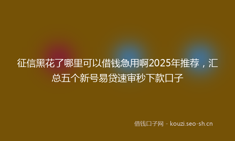 征信黑花了哪里可以借钱急用啊2025年推荐，汇总五个新号易贷速审秒下款口子