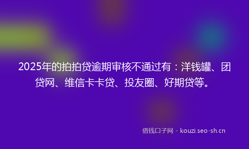 2025年的拍拍贷逾期审核不通过有：洋钱罐、团贷网、维信卡卡贷、投友圈、好期贷等。