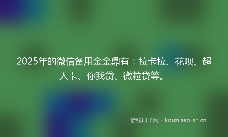 2025年的微信备用金金鼎有：拉卡拉、花呗、超人卡、你我贷、微粒贷等。