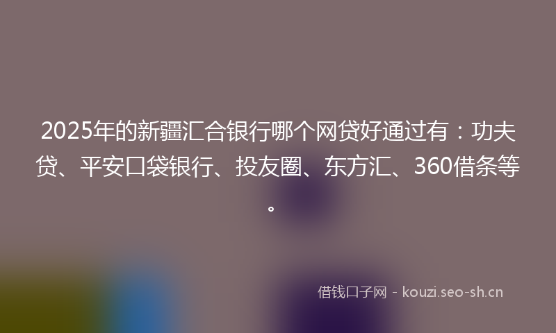 2025年的新疆汇合银行哪个网贷好通过有：功夫贷、平安口袋银行、投友圈、东方汇、360借条等。