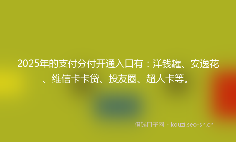 2025年的支付分付开通入口有:洋钱罐、安逸花、维信卡卡贷、投友圈、超人卡等。