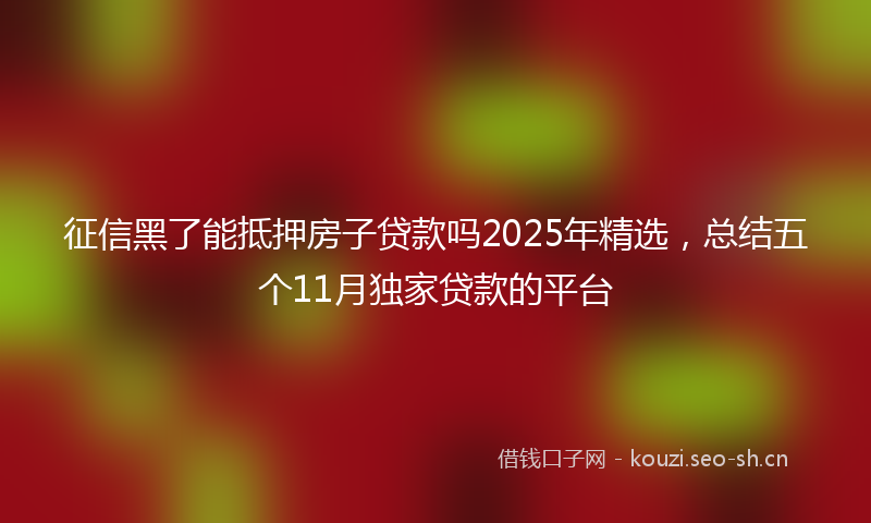 征信黑了能抵押房子贷款吗2025年精选，总结五个11月独家贷款的平台