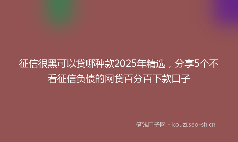 征信很黑可以贷哪种款2025年精选，分享5个不看征信负债的网贷百分百下款口子