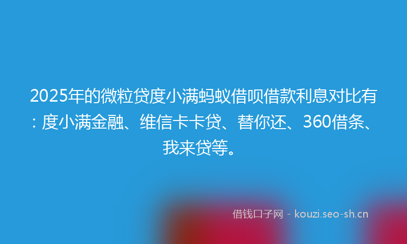 2025年的微粒贷度小满蚂蚁借呗借款利息对比有：度小满金融、维信卡卡贷、替你还、360借条、我来贷等。