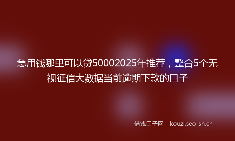 急用钱哪里可以贷50002025年推荐,整合5个无视征信大数据当前逾期下款的口子