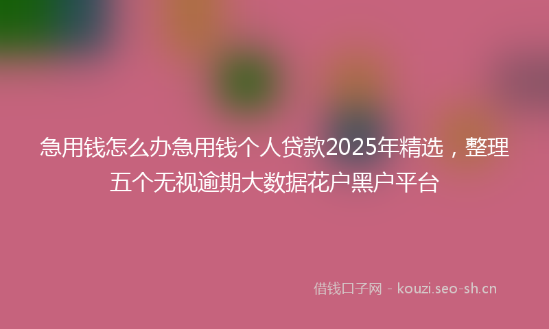 急用钱怎么办急用钱个人贷款2025年精选，整理五个无视逾期大数据花户黑户平台