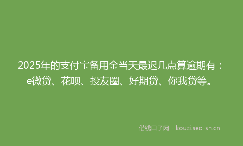 2025年的支付宝备用金当天最迟几点算逾期有：e微贷、花呗、投友圈、好期贷、你我贷等。