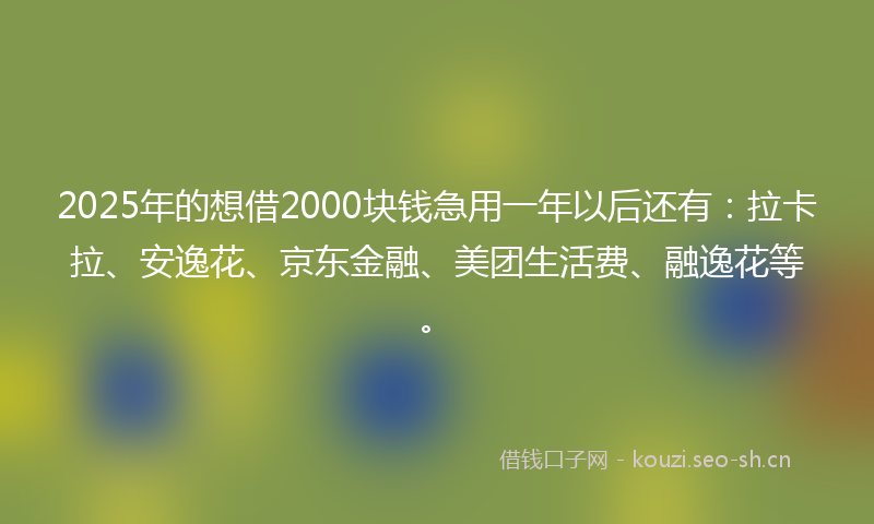 2025年的想借2000块钱急用一年以后还有：拉卡拉、安逸花、京东金融、美团生活费、融逸花等。