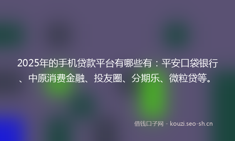 2025年的手机贷款平台有哪些有：平安口袋银行、中原消费金融、投友圈、分期乐、微粒贷等。